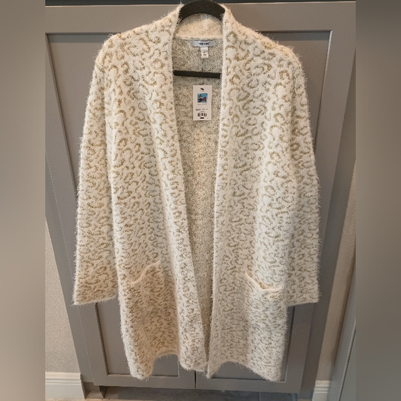 Nine West Woman's Jacquard Long Cardigan  Size XL   NWT  White & Gold - Picture 2 of 12